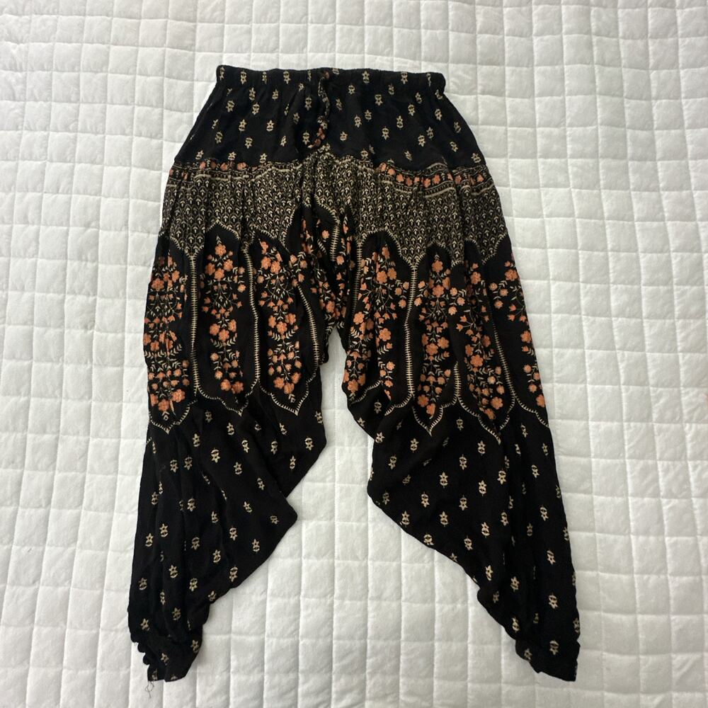 Vintage Belma Harem Pants Womens One Size Black Floral Boho Print 90s Festival